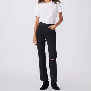 SLVRLAKE Jeans 28 London Denim Straight Leg‎ Distressed Long Gone Faded Black